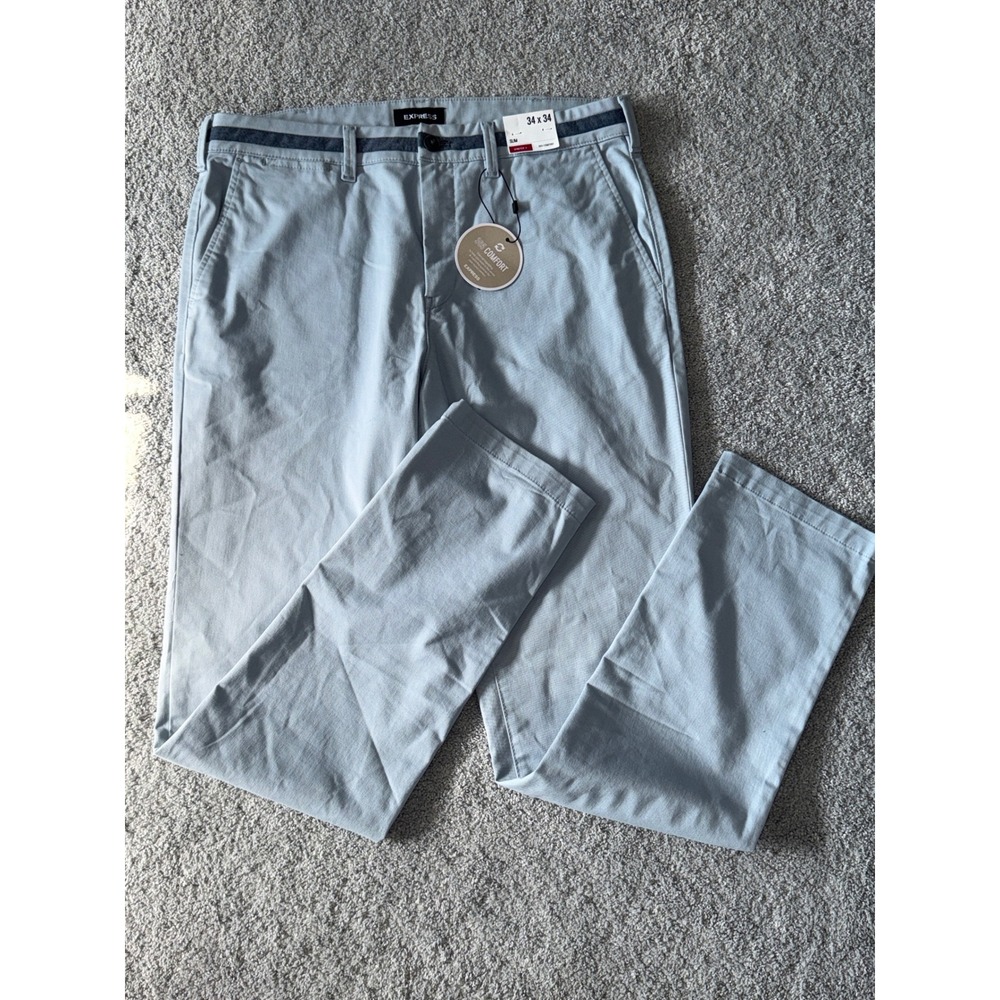 Express 365 Comfort Slim Stretch Chino Pants Mens 34x34 Light Blue NWT
